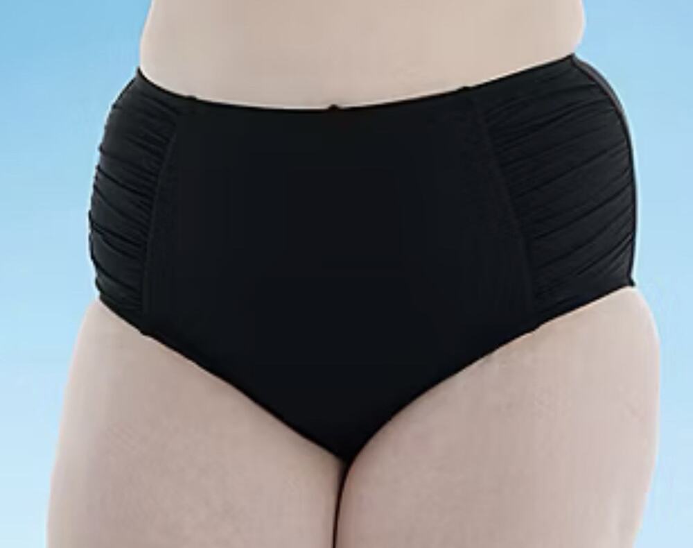 NWT Mynah Swim Bikini Bottom Plus High Rise Full Coverage Shirred Black 16W